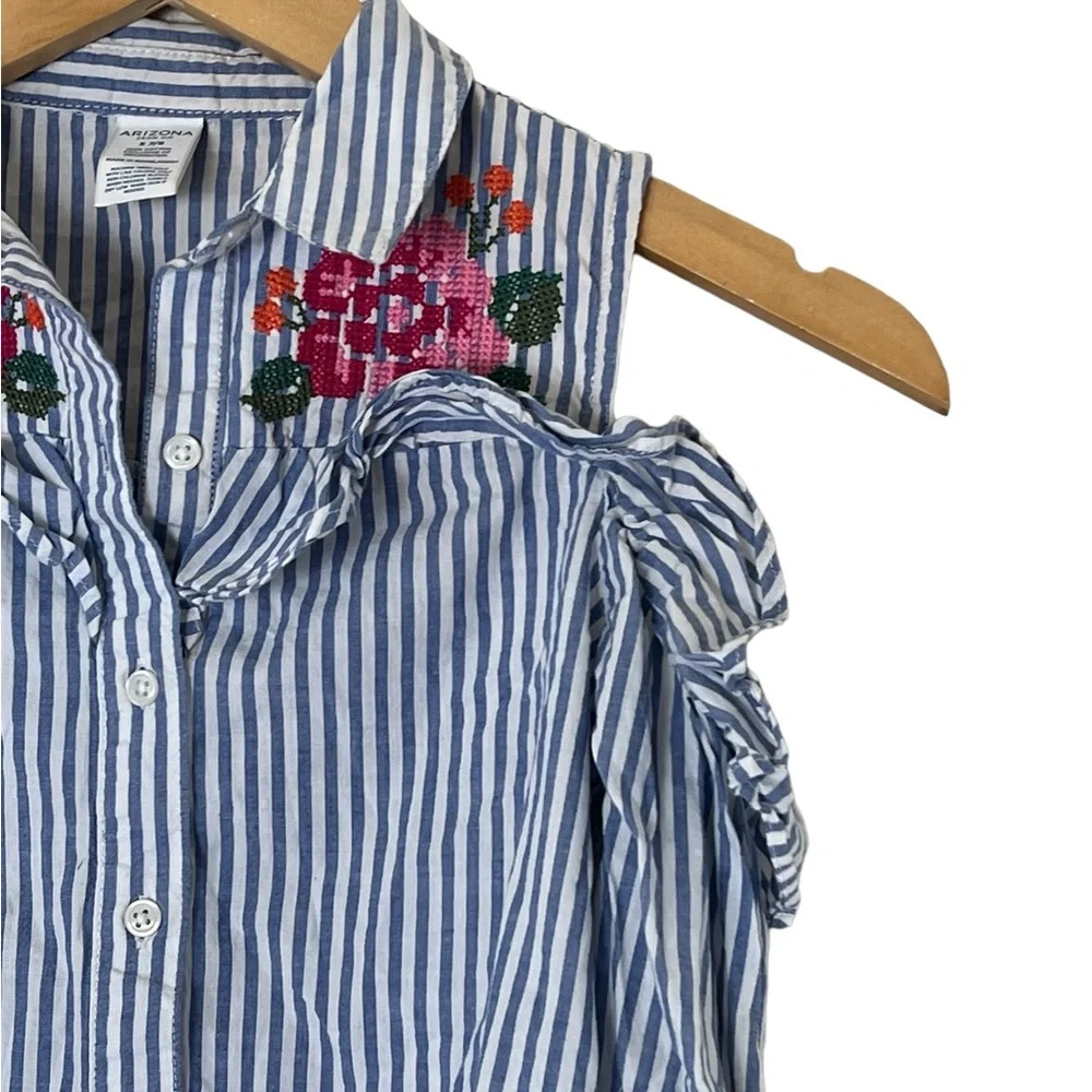 Arizona | Striped cold shoulder button froth shirt girl’s size 7/8